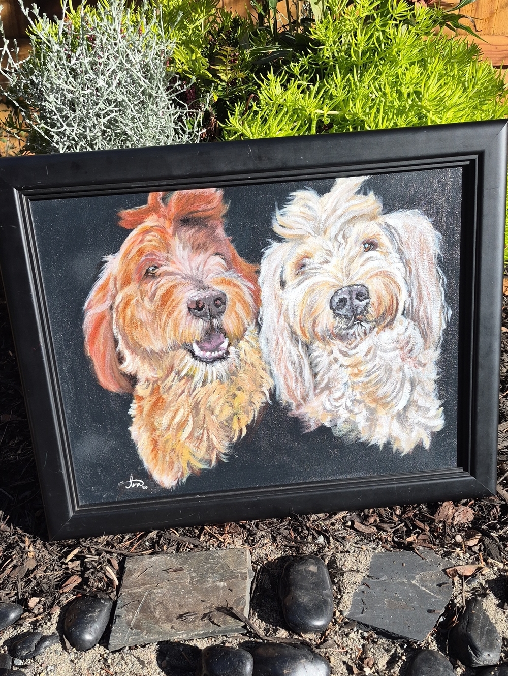 Ooak Puppy Love Dog Acrylic Painting Golden Doodles Cabin Art Artisan Cowgirl